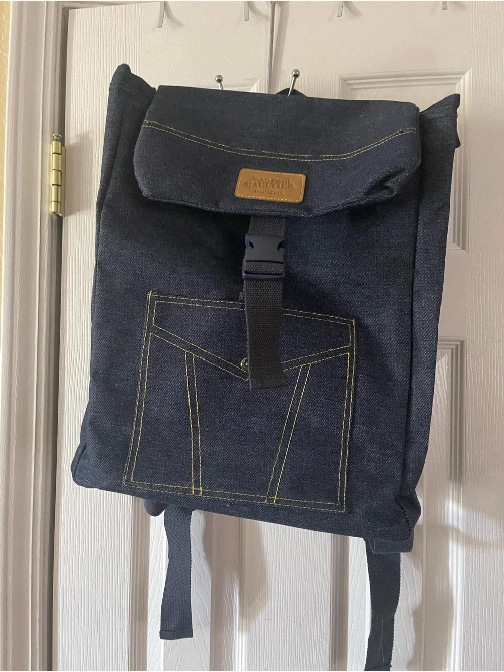 Jean Paul Gaultier Navy Denim Backpack with Yellow Stitching